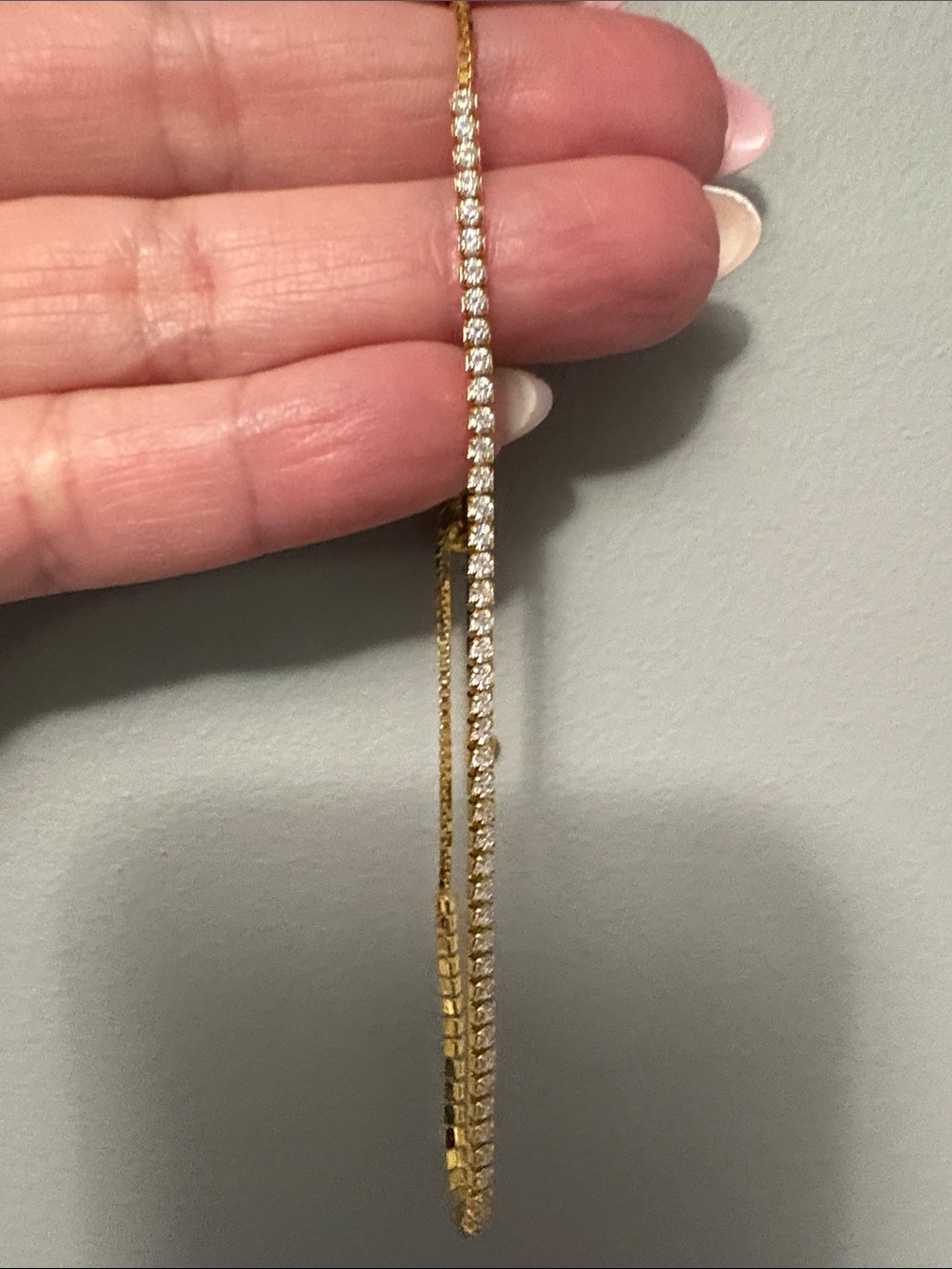 Gold Tennis Bracelet with Sparkling Stones - Elegant Women's Jewelry - Picture 2 of 4